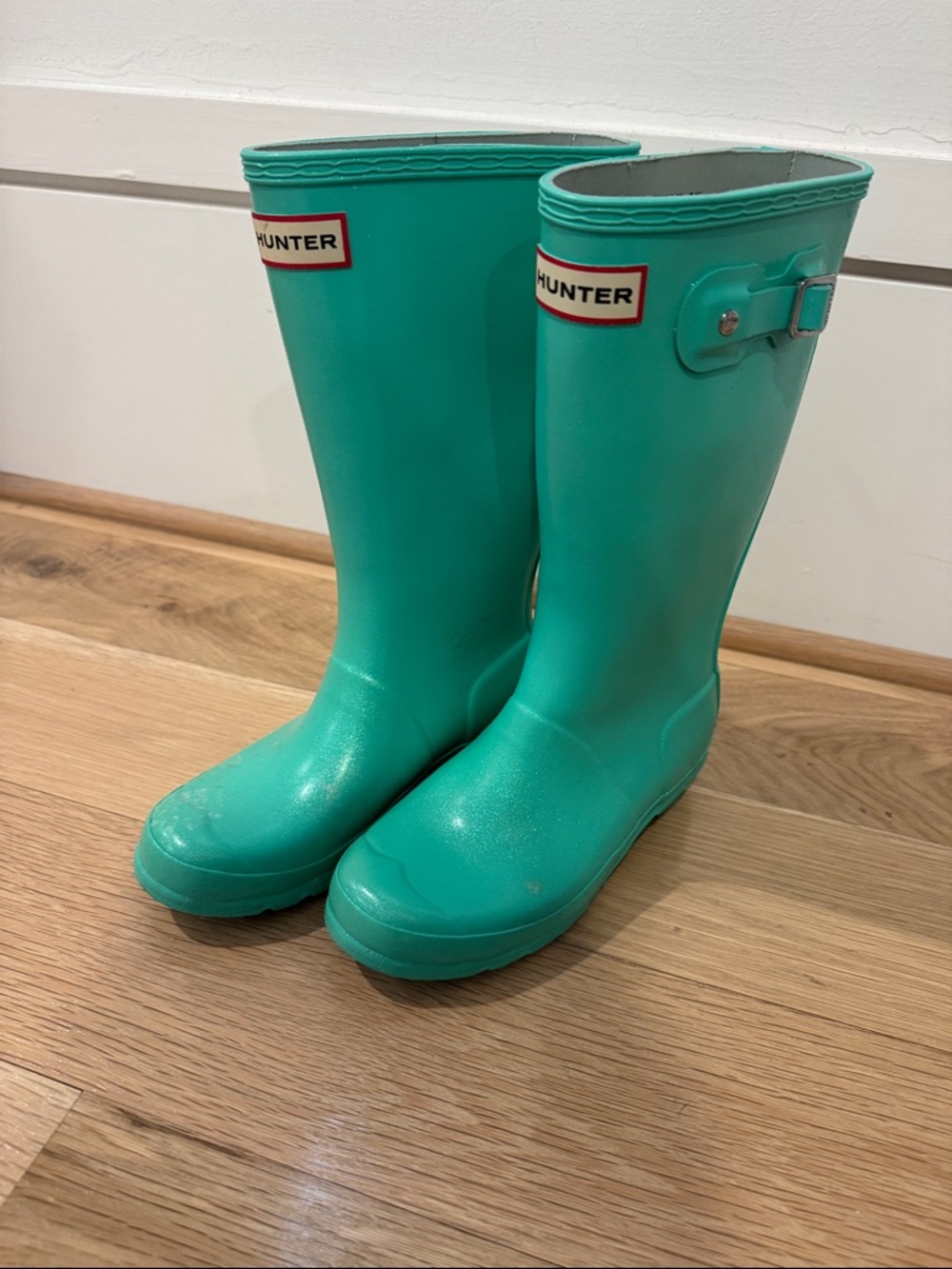 Hunter Kids' Teal sparkle Rain Boots with Side Buckle